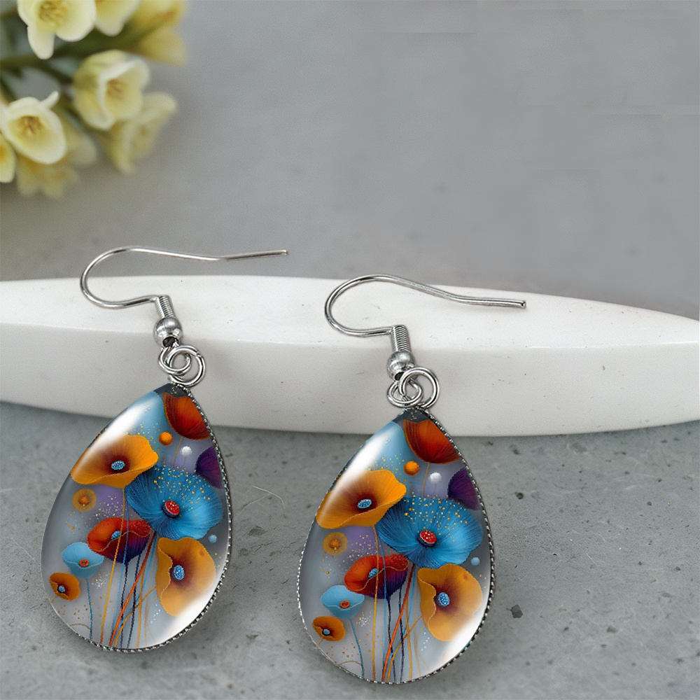 Colorful Red Chrysanthemum Drop Earrings, Bright Floral Gift